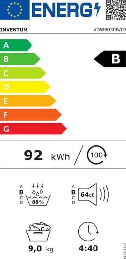 Inventum VDW9030B - Warmtepompdroger - 9kg - 14 programma's - UV-licht - 65 dB - Wasdroger - Zwart — thumbnail 2