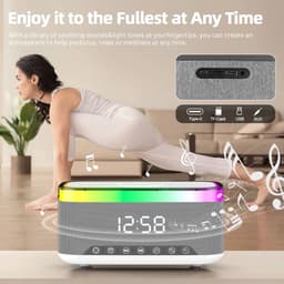 Namajunas - 5-in-1 Wireless LED Speaker - Draadloos - Bluetooth Speaker - 6 Ambient-lampen - Digitale klok, LED-display - Draadloze Muziek Box - Draadloze Oplader - Wireless charger - GSM Lader - voor iPhone/Android/iPad/Samsung - Cadeau — thumbnail 7