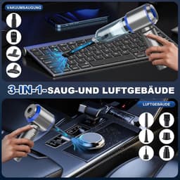 Sander Shop 3-in-1 handstofzuiger accu, 3 snelheden handstofzuiger, draadloos, 15000PA auto stofzuiger sterk, 80000 RPM handheld stofzuiger snoerloze mini stofzuiger voor auto, keuken, pc, bank, kantoor, huis-blauw — thumbnail 4