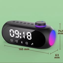 Bluetooth Speaker met Klok en RGB Licht – Draadloze Speaker met Alarmfunctie, FM Radio, AUX & TF Kaart – Compacte Tafel Speaker Zwart — thumbnail 7
