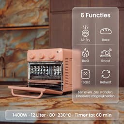 Safecourt 6-in-1 Airfyer oven - 100% PFAS-vrij - 6 programma’s - 80 tot 230 graden - Airfryer, bakken, roosteren, toasten, grillen & opwarmen - Roze — thumbnail 3