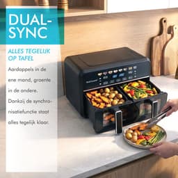 Dubbele Airfryer XXL 11L - PFAS-vrije Heteluchtfriteuse - Infrarood - Dual Zone - 2 x 5.5L - 40–200°C - 8 Kookprogramma's - 2850W - WM-2511 AF - Zwart — thumbnail 4
