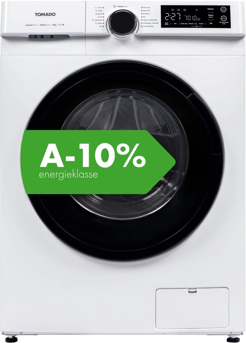 Tomado TWM8002W - Wasmachine - 8 kg - Energieklasse A-10% - 14 wasprogramma's - SteamClean - Digitaal display — afbeelding 1