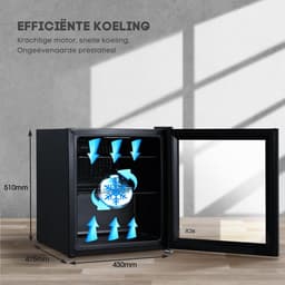 Quvo® Professionele Horica Minibar Koeling – Wijnkoelkast 48L – Flessenkoelkast met Glazen Deur – Mini Koelkast met Glazen Deur – Kleine Drankenkoelkast – 2 Opslagniveaus – Minibar - Zwart - 48cm x 43cm x 51cm — thumbnail 7