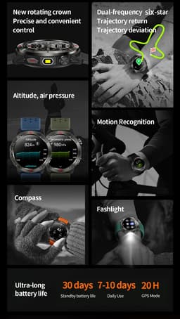 Knobbout Outdoor GPS Smartwatch – 1.43” AMOLED Scherm (466×466) – Bluetooth Bellen – Always-On Display (AOD)-Dubbele Frequentie + 6-Satelliet Locatie – Kompas, Hoogtemeter, Barometer – 100+ Sportmodi – IP68 Waterdicht – 10 Dagen Batterijduur- Zwart — thumbnail 15