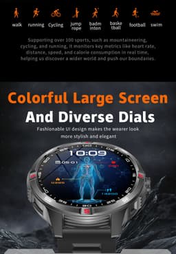 Knobbout 1.46” Sport Smartwatch met Extra Lange Batterijduur – 1000mAh - LED-zaklamp & kompas - AI Spraakassistent - Bluetooth Bellen - 100+ Sportmodi, IP68 Waterdicht -Zwart Silicone — thumbnail 8