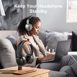 Walnoothout Hoofdtelefoonstandaard, Natuurlijk Houten Desktop Hoofdtelefoonhouder met Opbergbasis, Geschikt voor AirPods Max, Beats, Bose, Sony, Sennheiser, Gaming, enz — thumbnail 2