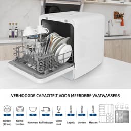 Puluomis DW1003 - Mini vaatwasser - met Waterreservoir - Vrijstaande Afwasmachine - 3 Couverts - 7 Wasprogramma's - Incl. Bestekmandje - Wit — thumbnail 3