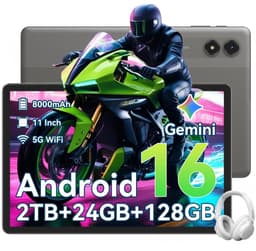 TABWEE Tablet - T50 Tablet - met over-ear hoofdtelefoon - 24GB RAM - 128GB ROM - Android 16 - 11 inch - 8000mAh - WIFI Tablet - OTG - Grijs — thumbnail 1