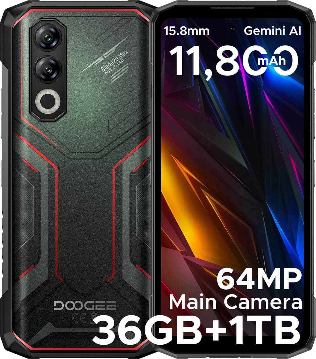 DOOGEE Blade 20 Max 4G - Robuuste Smartphone - Robuuste Telefoon - 36GB RAM + 1TB ROM /2TB TF - Helio G100 - 11800 mAh/ 33 W - 6,6 inch + 120 Hz - 3 kaartsleuven - 20MP Nachtzicht - Face ID - IP68 - Rood — afbeelding 1
