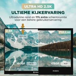 Remodius® Portable Monitor 16 Inch + Sleeve – Ultradunne 2.5K Draagbare Monitor – Reisdisplaybundel met Beschermhoes – USB-C & Mini HDMI – IPS Scherm, HDR, Ingebouwde Kickstand – Voor Laptop, Mac & Smartphone — thumbnail 2