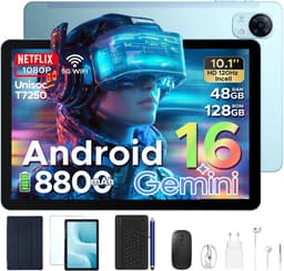 POCKAM P10 Pro - Tablet - 48 GB RAM (8+40 GB) + 128 GB ROM (2 TB/TF) - Android 16 - 10,1 inch HD 120 Hz - 8800 mAh - Gemini AI - T7250 Octa Core - Face ID - Dubbele luidsprekers, complete accessoirebundel met toetsenbord en stylus — thumbnail 1