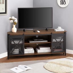 Hoek-tv-standaard tot 60 inch met opbergkasten en stopcontact - bruin — thumbnail 1