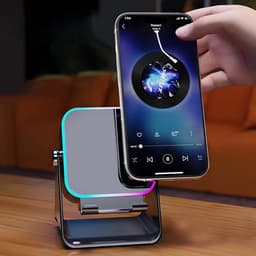 Draadloze Luidspreker - Magnetische Bluetooth-speaker met Sensor & Sfeerverlichting Dubbele modus: inductie + Bluetooth - Sfeerverlichting - 5000mah - Zwart - 360° Verstelbaar — thumbnail 10