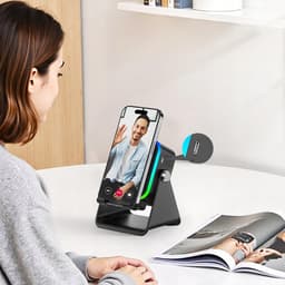 Draadloze Luidspreker - Magnetische Bluetooth-speaker met Sensor & Sfeerverlichting Dubbele modus: inductie + Bluetooth - Sfeerverlichting - 5000mah - Zwart - 360° Verstelbaar — thumbnail 12