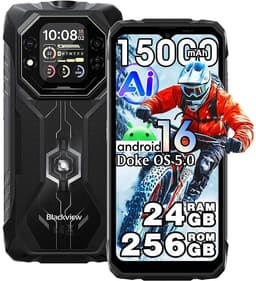 Blackview ROCK 1 Robuuste Smartphone - 24GB RAM - 256GB ROM - Android 16 - 15000mAh - Gemini AI Robuuste Telefoon - 6,56 inch - IP68/IP69K - 4G Dual SIM - NFC - OTG - GPS - Zwart — thumbnail 1