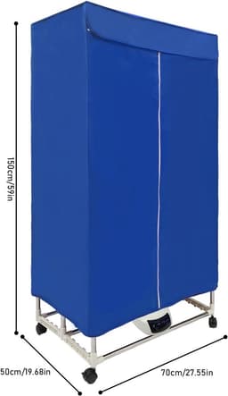 Elektrische Droger - Kleding Droogrek - Snel Drogen - Verplaatsbaar Met Wielen - 70x50x150cm - Blauw — thumbnail 4