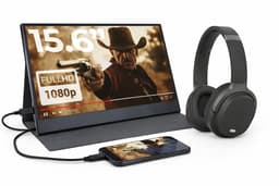 Portable Monitor + Over Ear Koptelefoon - Games / Presentaties / Smartphone / Laptop - Full HD - 15.6" - Draagbare Monitor Scherm - Inclusief AUX / HDMI / Lederen Hoes / USB-C — thumbnail 1