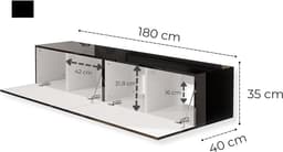 Zwart Hoogglans TV Meubel 180cm - Modern Lowboard voor Televisie in Woonkamer — thumbnail 6