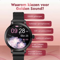 Golden Sound AMOLED Smartwatch Dames - Horloge dames - Stappenteller - Slaapmonitor - Saturatiemeter - 42mm - 4 bandjes - Zwart — thumbnail 10
