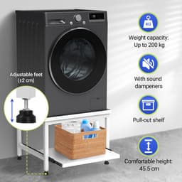 Wasmachine Verhoger Met Uitschuifbare plank - Wasmachine opbouwmeubel - Wasmachine Sokkel - 63x54x45.5cm - Wit — thumbnail 2