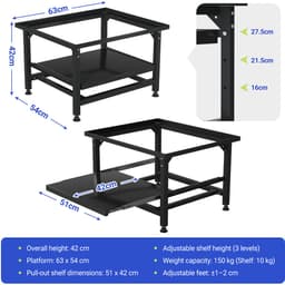 Wasmachine Verhoger - Wasmachine opbouwmeubel - Wasmachine Sokkel - 150 kg belastbaar - 63x54x42cm - Zwart — thumbnail 5