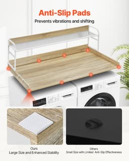 Werkblad voor Wasmachine En Droger met 2-Traps Plank, 137,2 X 68,6 cm Houten Werkblad voor Wasmachine En Droger met Antislipkussentjes, Waterafstotende Wastafel voor EfficiëNt — thumbnail 7