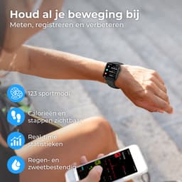 Nuvance - Smartwatch Heren & Dames met Bluetooth - 45mm - Geschikt voor alle Smartphones - Stappenteller & Hartslagmeter - Zwart — thumbnail 5