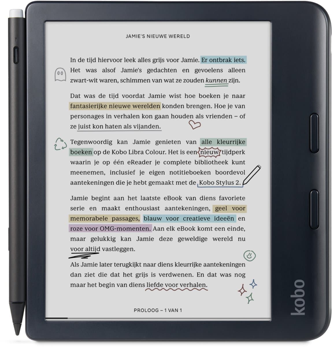Kobo Libra Colour Stylus Bundel - E-reader - 7 inch kleurenscherm - Inclusief Kobo Stylus 2 - Zwart — afbeelding 1