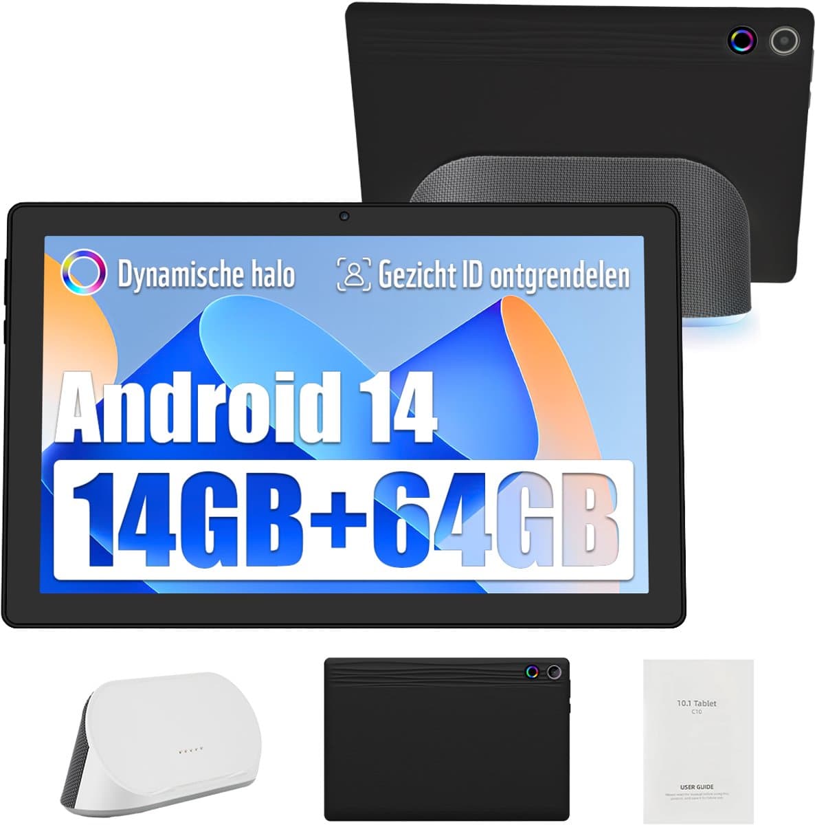 kotsren A10PRO - Android 14 Tablet- 10.1 inch - 14(3+11)GB RAM/64GB ROM– met oplaadbaar stereoluidspreker-audiodock - Zwart — afbeelding 1
