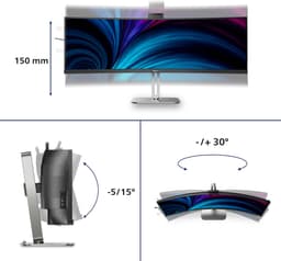 Philips 49B2U5900CH - Ultrawide QHD Curved Monitor - USB-C 100w - RJ45 - KVM switch - HDR400 - Webcam - 5jr Garantie - 49 inch — thumbnail 2