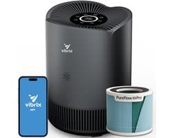 Vibrix PureFlow30 Pro Luchtreiniger / Air Purifier – EPA 14 + koolstoffilter – 180 m³/u – Voor kamers tot 30 m² – Ionisator – App-bediening – Zeer stil met slaapstand – Luchtkwaliteitindicator