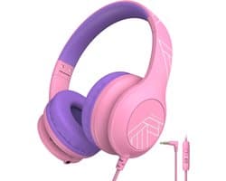 PowerLocus PLED Wired Kinder Koptelefoon met Draad - Koptelefoon voor kinderen - Veilig volume van 85dB en 94dB - Hoofdtelefoon - Met microfoon - Sharing Audio Functie - Roze