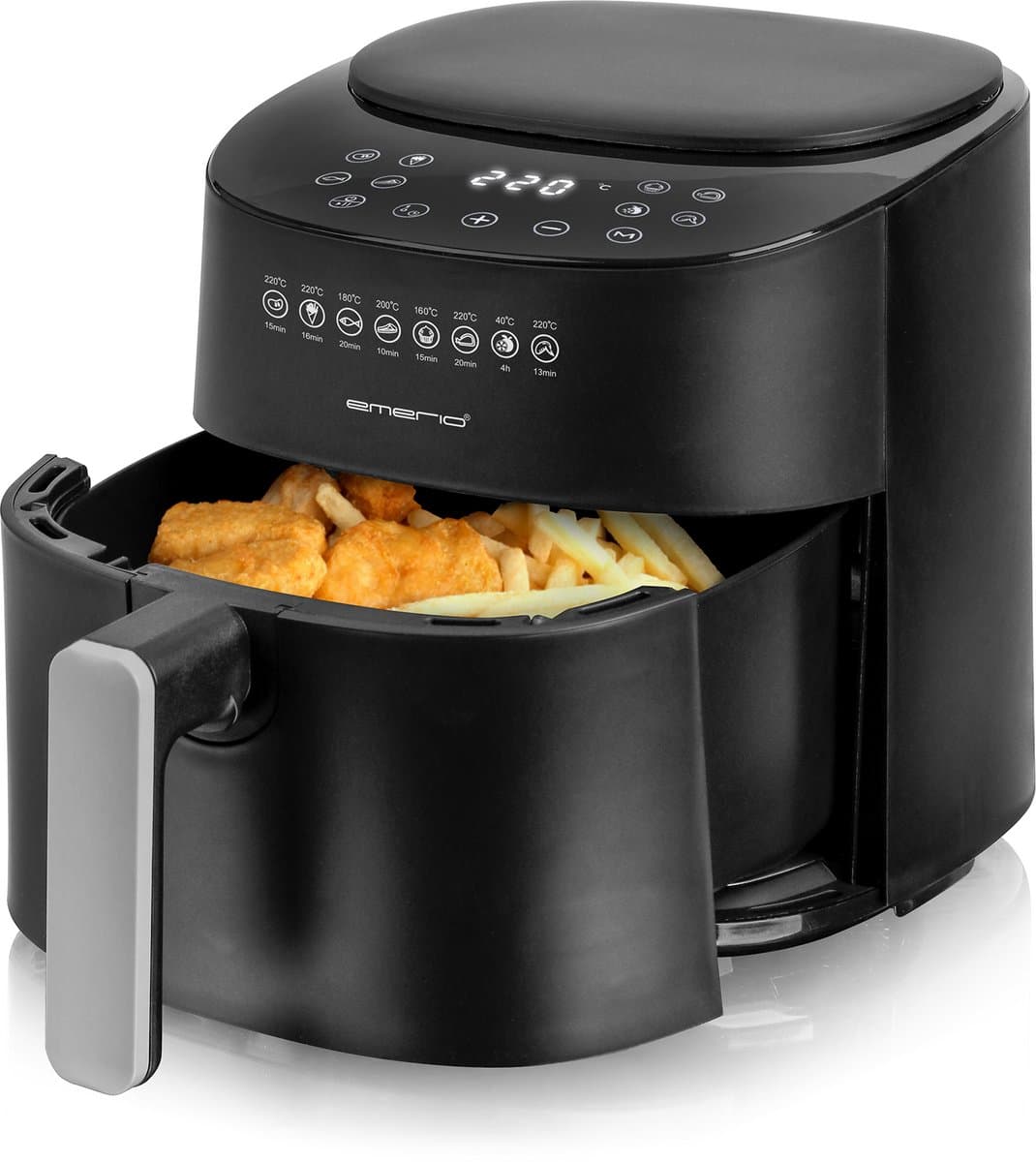 Emerio Airfryer XL 1300W - 4,5 Liter Heteluchtfriteuse - Regelbare thermostaat 40ºC tot 220ºC - 8 Kookprogramma's - AF-129369 Zwart — afbeelding 1