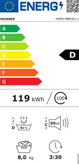 Heinner Warmtepompdroger - 8 KG - 14 Programma's - Antikreukfunctie - LED display - Trommelverlichting - Wit — thumbnail 2