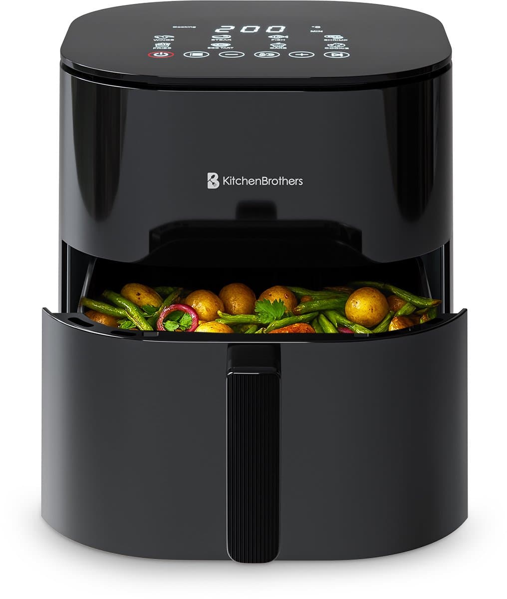 KitchenBrothers Airfryer XL - 5L - 2000W - PFAS-Vrij - Heteluchtfriteuse - Dual Heating - 80ºC tot 200ºC - 8 Kookprogramma's - Zwart — afbeelding 1