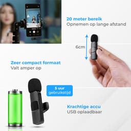 Nuvance Draadloze Microfoon - Geschikt voor Usb-C & 8-Pin - Lavalier - Microfoon Draadloos - Dasspeld - Plug & Play — thumbnail 7