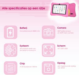 Kindertablet vanaf 3 jaar – Tablet voor Kinderen met Kinderhoes – 7 Inch – 32 GB – 4500 mAh Batterij – 2 GB Werkgeheugen – Android 11 – Roze — thumbnail 3