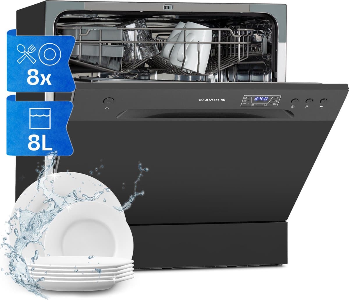 Klarstein Vaatwasser mini- voor 8 couverts, stille kleine vaatwasser met 6 wasprogramma's, kleine tafelmodel vaatwasser voor thuis, kantoor, camping, mini-vaatwasser met wateraansluiting - Vaatwasmachine - 8 Maatgedekken 49 dB 45 cm 1620W — afbeelding 1