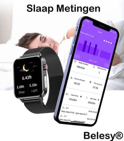 Belesy® INTELLIGENT - Smartwatch Dames - Smartwatch Heren - Horloge - 1.70 inch – kleurenscherm – Stappenteller – Calorieën - Gezondheidsindicatoren – Je eigen foto als wijzerplaat - Leer – Zwart - Moederdag — thumbnail 11
