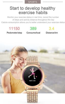 Darenci Smartwatch Me Shine Pro - Smartwatch dames - Smartwatch heren - Activity Tracker - Touchscreen - Stalen band met steentjes- Dames - Heren - Horloge - Stappenteller -Bloeddrukmeter -Verbrande calorieën -Zuurstofmeter -Roségoud -Spatwaterdicht — thumbnail 18