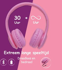 PowerLocus PLED Draadloze Koptelefoon Over-Ear voor Kinderen - LED lampjes - met Microfoon - Micro SD poort - Roze — thumbnail 9