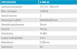 Water-stofzuiger Tennant  V-WD-62 - Tankinhoud 62 liter - 2.600 Watt - 2 motoren - 8,5 m kabel — thumbnail 4
