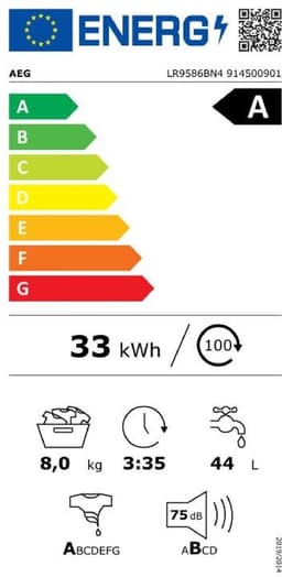 AEG LR9586BN4 EcoLine 9000 serie AbsoluteCare - Wasmachine - 30% zuiniger dan energielabel A - NL/FR — thumbnail 2