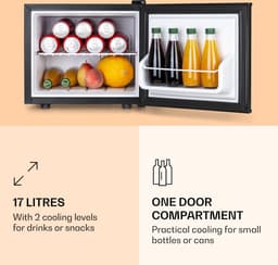 Klarstein Minibar Happy Hour 5-15°C Geruisloos: 23 dB : LED Verlichting - Zwart - 17L - voor Hotelkamer - Compact - Mini Fridge Kleine Koelkast Hotelkoelkast Drankkoeler Compact Koelkast — thumbnail 7