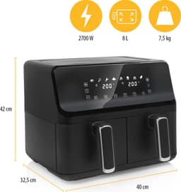 Tristar FR-9026 - Dubbele Airfryer XXL - 2x4L - 2 onafhankelijke kookzones - 8 Bakprogramma's - PFAS-vrij — thumbnail 4