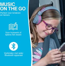 JLAB Jbuddies kinder Koptelefoon Draadloos – Koptelefoon kinderen geluidsdempend – Gehoorbescherming kinderen – Volumelimiet 84 dB – 24 uur batterijduur – Bluetooth - Grijs/Paars — thumbnail 14
