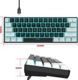 HXSJ V900 - Bedrade Gaming Toetsenbord - Mechanisch - Blue Switch - 61 Keys - QWERTY Toetsenborden - Zwart wit — thumbnail 7