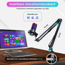 Strolox® Microfoon met arm - USB - gaming - RGB Condensatormicrofoon - met Mute-Knop, Popfilter, Microfoonarm - Luxe microfoon — thumbnail 5