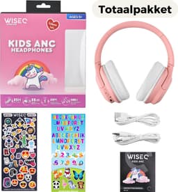WiseQ ANC Kinderkoptelefoon – Roze Draadloze Koptelefoon Meisje – Active Noise Cancelling – 35u Bluetooth en Microfoon – Incl. 100+ Stickers — thumbnail 9